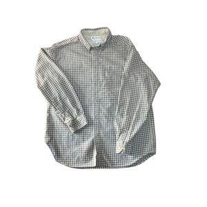 Columbia Mens Blue Tan White Gingham Check Long Sleeve Button Down Cotton Shirt